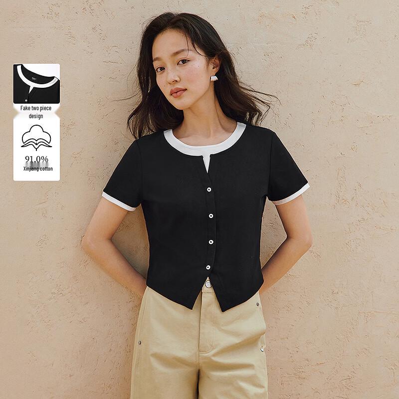 INMAN Women s Faux Two-Piece Color Block T-Shirt S