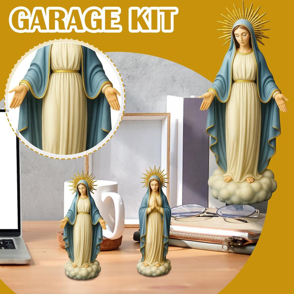 Virgin Mary Statue Religious Desktop Statue Resin Decorative Sculpture for Bookshelf Coffee Table Nightstand Bedside Display