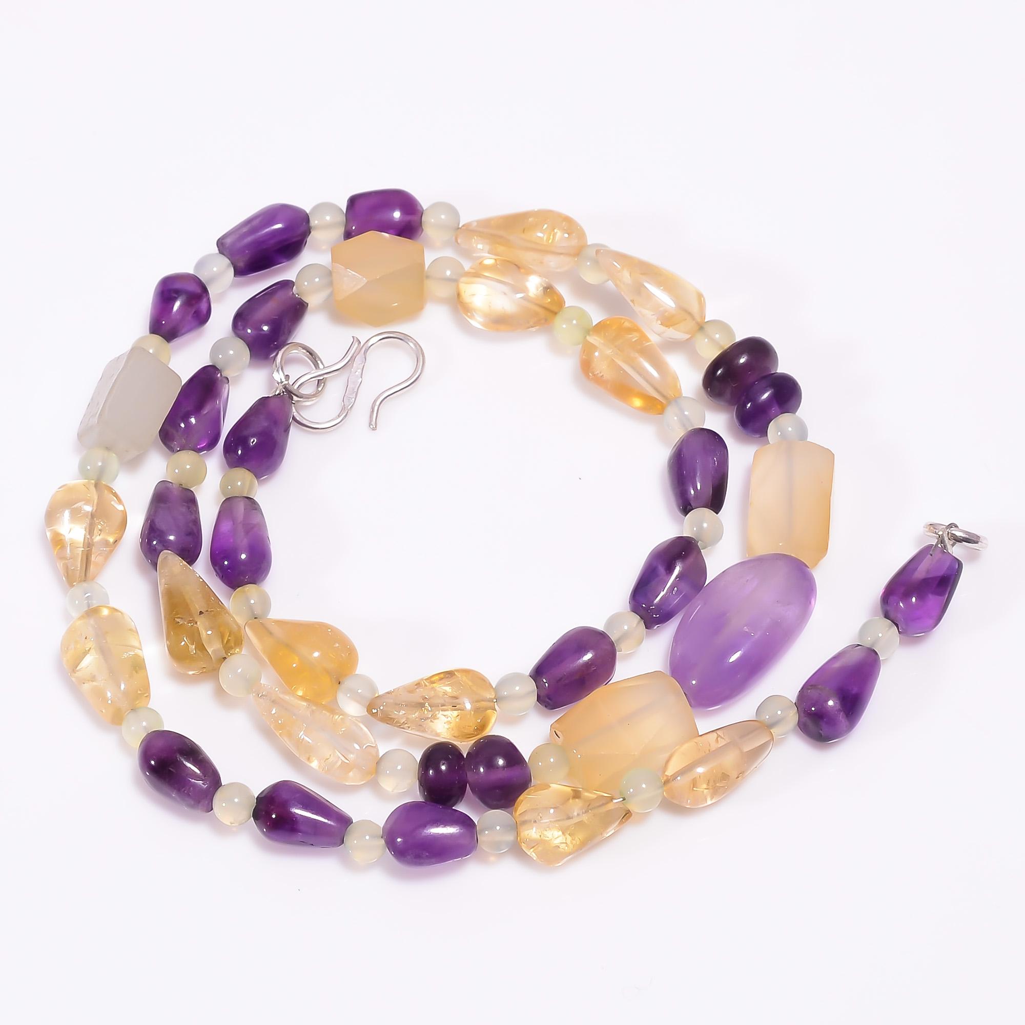 

Natural Amethyst Citrine Chalcedony Gemstone Beads Necklace 3-16 mm 18 UB-8063 UB-8063