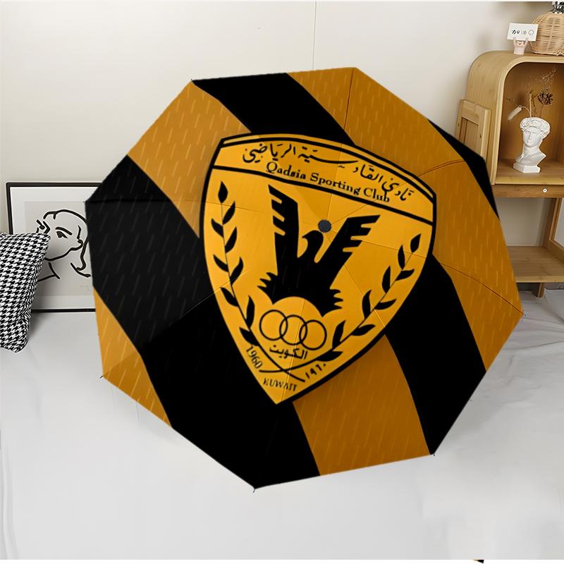 Qadsia Sporting Club Fashionable Automatic Opening/Closing Folding Umbrella. Portable and Foldable, Ideal for Gift, Travel, and Daily Use.