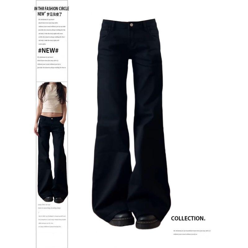 

American-Style Sexy Low Waist Slightly Early Autumn Straight-leg Denim Black S