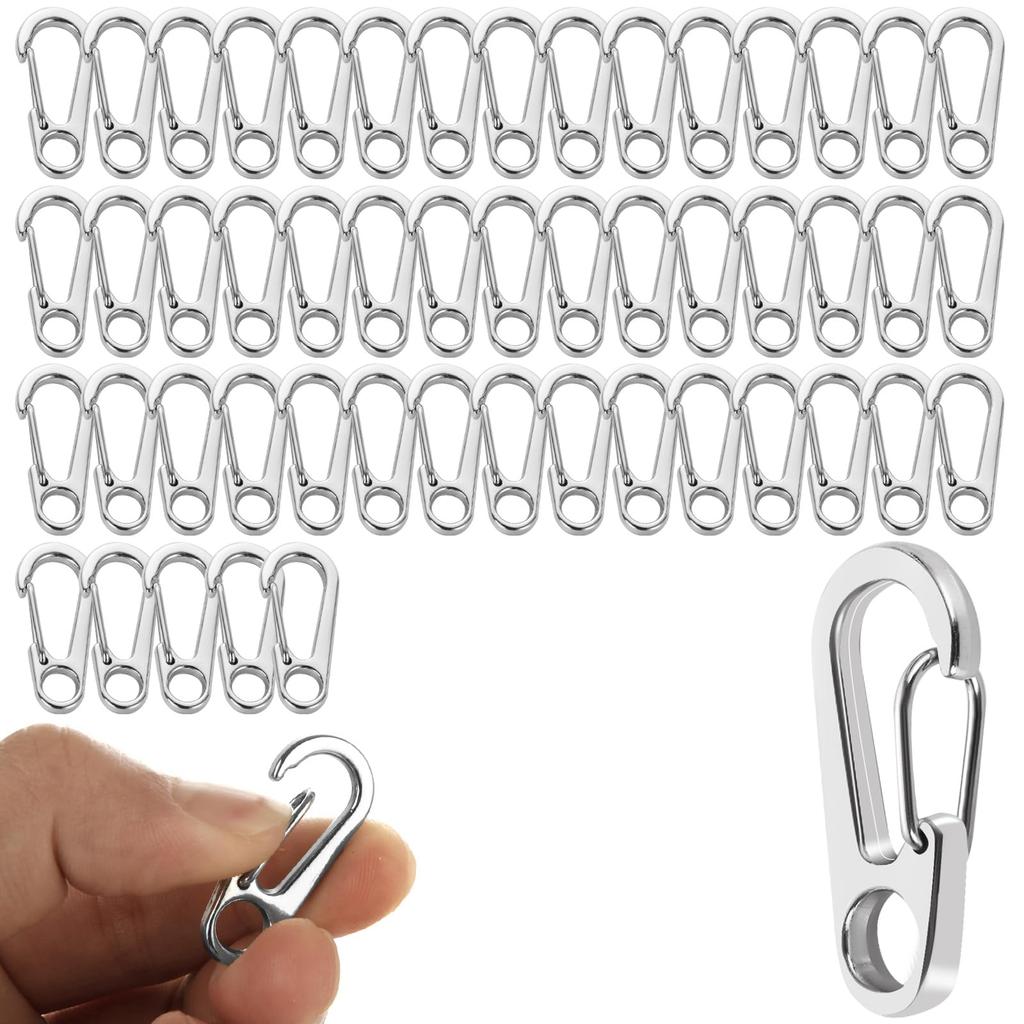 Yanuki Set of Small Carabiners with Stainless Steel Snap and Multifunctional for Travel 50-Piece 3.2cm Hooks, Lightweight, Durable, Stylish,