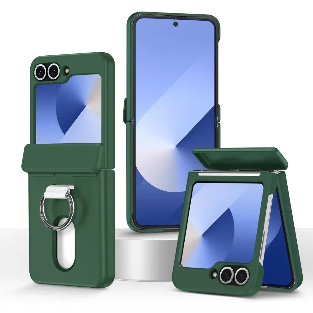 Card Holder Ring Hinge Protection Phone Case For Samsung Galaxy Z Flip 6 5 Flip6 Flip5 5G Hard PC Shockproof Protective Cover
