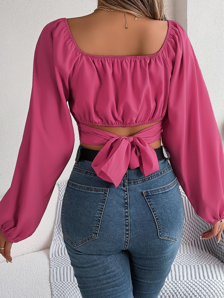 Elegant Square Collar Women Chiffon Shirt Fashion New Spring Summer Long Sleeve Casual Streetwear Basic Blouse Tops