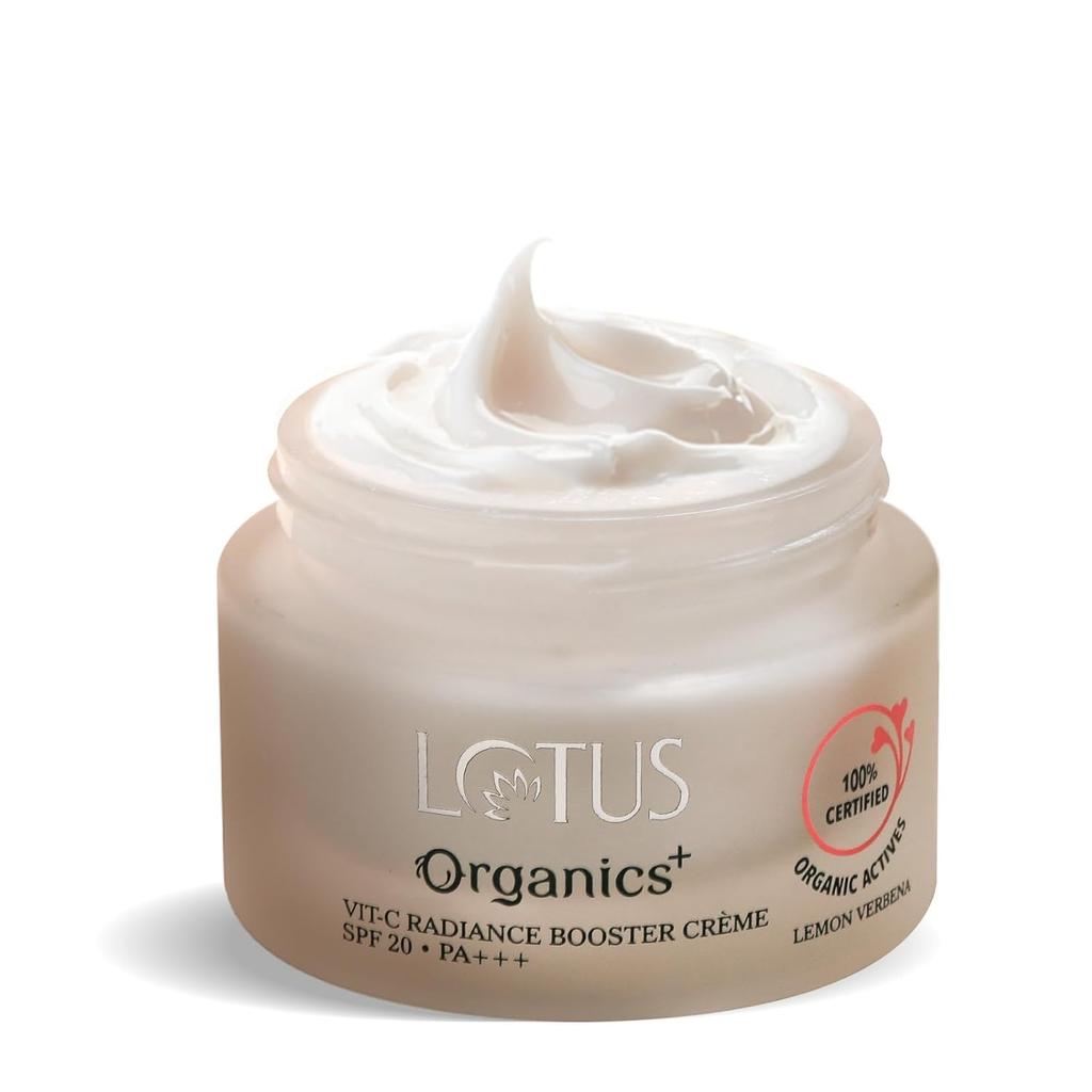 Lotus Organics+ Vitamin C Radiance Booster Face Cream | 100% Certified Organic Lemon Verbena | Boosts Collagen & Deeply Moisturises | SPF 20 PA+++