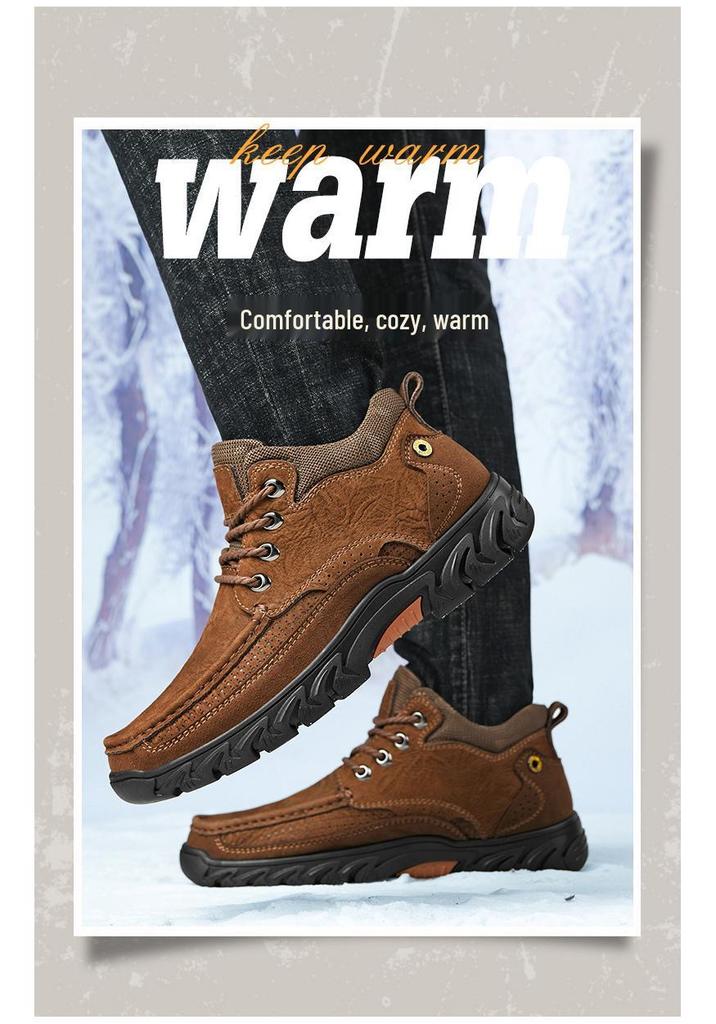 Men's High-Top Winter Snow Boots - Genuine Leather with Thick Rubber Sole for Warmth