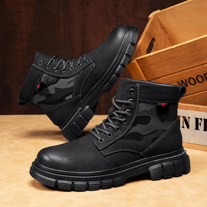 Fashion Outdoor Men's Lace-Up High Top Shoes Classic Male Ankle Boots Leisure Walk Casual Shoes Fashion Leather Motorcycle Boots Botas