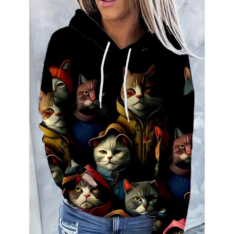 Womens Oversized Hooded Sweatshirt With 3D Print Loose Fit Casual Top 2025