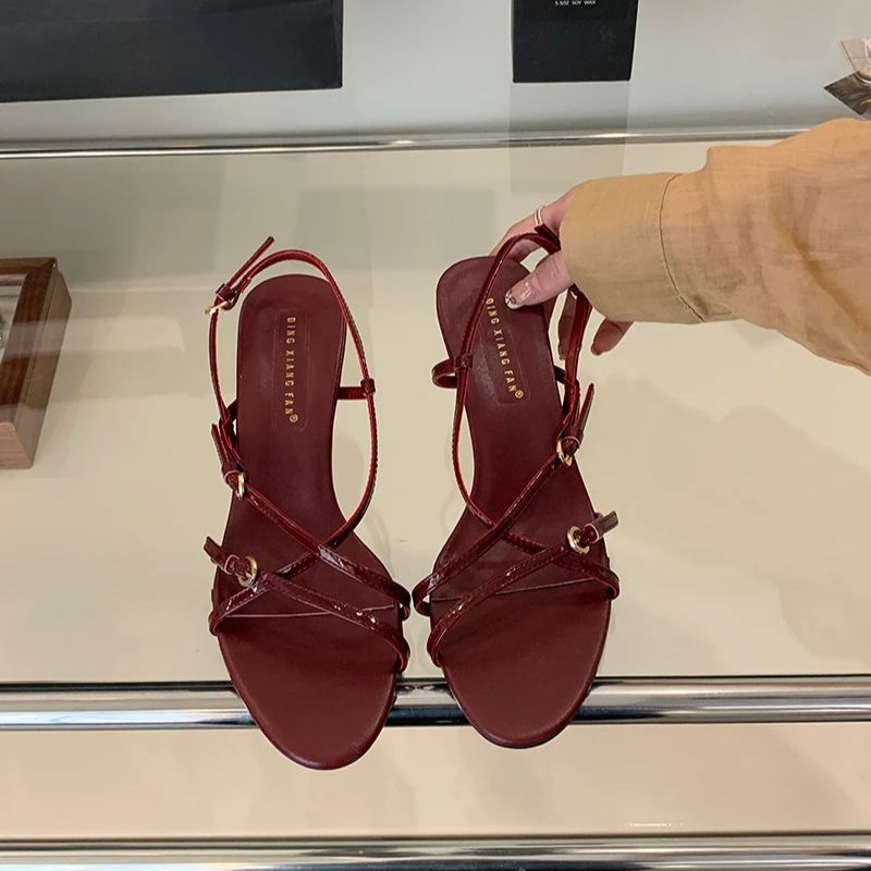 Fashion Bailamos Brand Wowen Sandals Stiletto Heels Shoes Luxury Female Cross-tied Footwear Fashion Round Toe Ladies Medium Heels Pumps