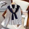 Women's Striped Patchwork Shawl Shirt - Loose, Long Sleeve, Early Spring 2026 Arrival