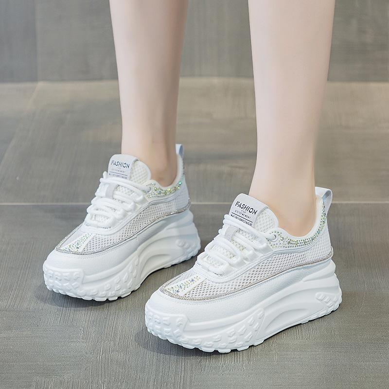 

Дышащие сетчатые кроссовки для папы со стразами на толстой подошве белого цвета для женщин 37 белый