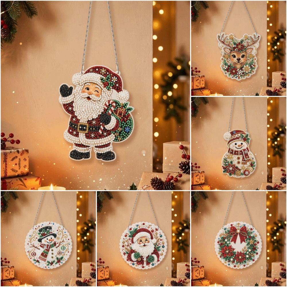 DIY Acrylic Xmas Pendant 2D Flat Diamond Painting Hanging Ornament Home Decoration