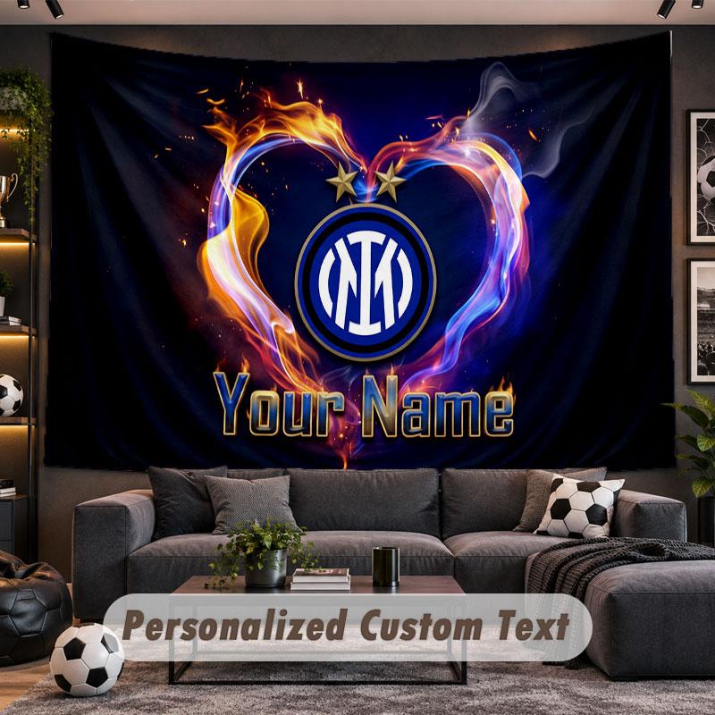 Wall Hanging Tapestry Custom NameInter Milan Pattern Personalized Printed Fabric Wall Decor