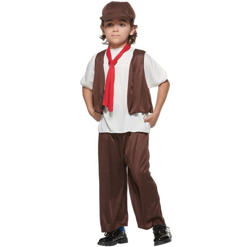 Halloween Uomini e donne vittoriani vendono giornali e fiammiferi, bambini, civili, bambini, spettacoli teatrali, costumi