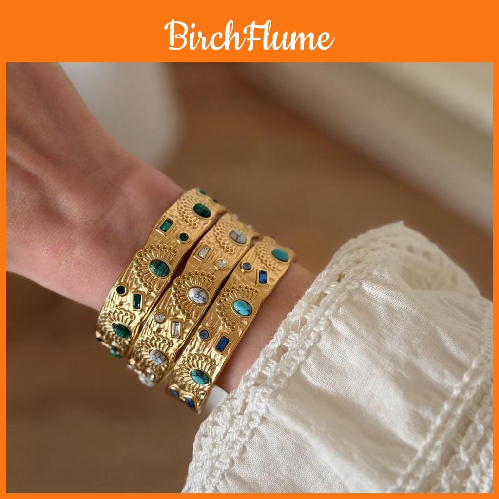 Vintage Geometric Turquoise Stainless Steel Adjustable Bracelet With Sparkling Inlay For Women