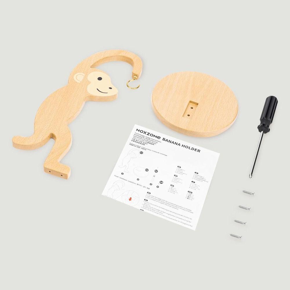Wooden Material Wooden Banana Hanger Keep Bananas Fresh Stainless Steel Hook Monkey Shape Banana Holder Vertical Design
