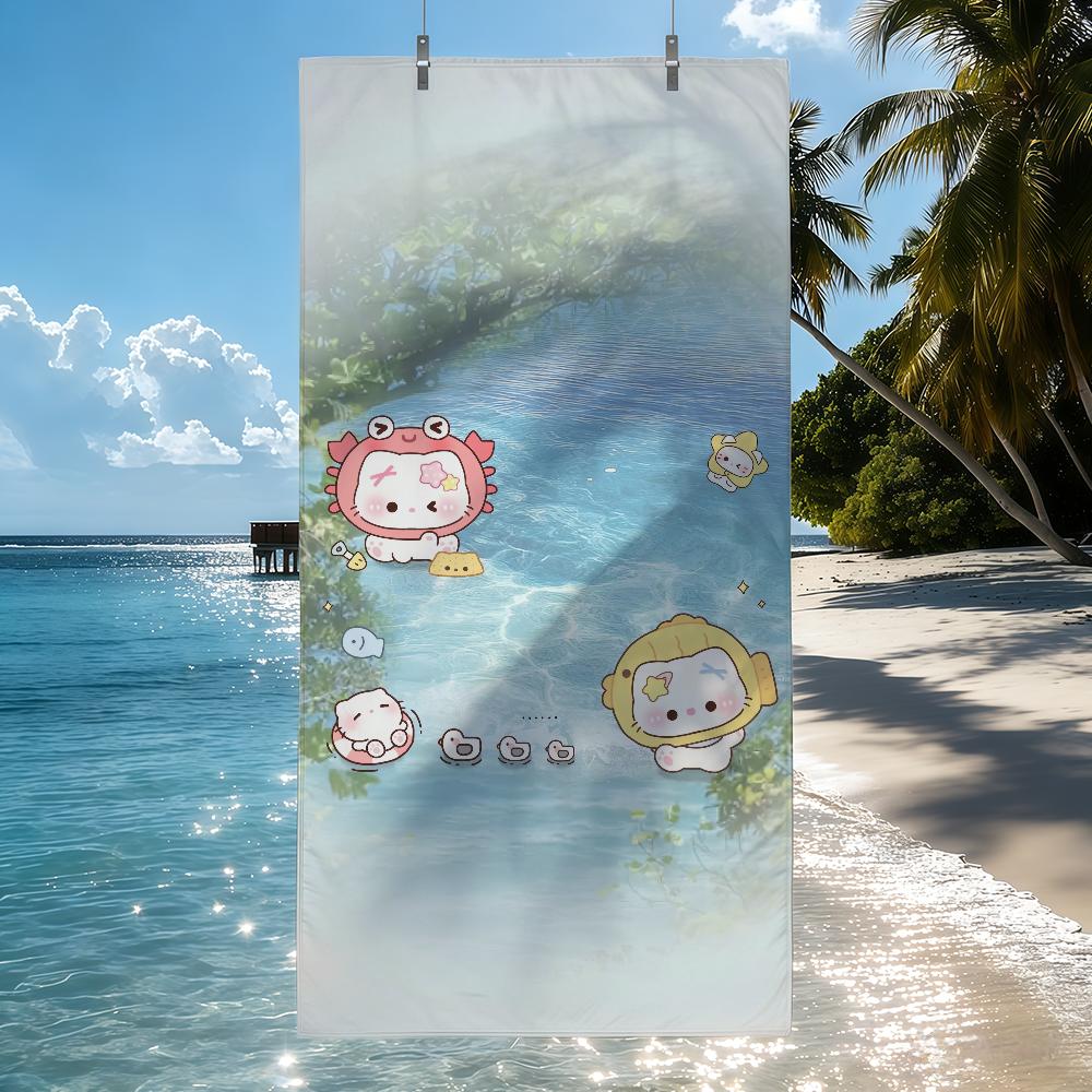 Cute Cat and Water Towel For Swim Yoga Gym Quick Drying Soft and skin-friendly Beach Towels All-Season