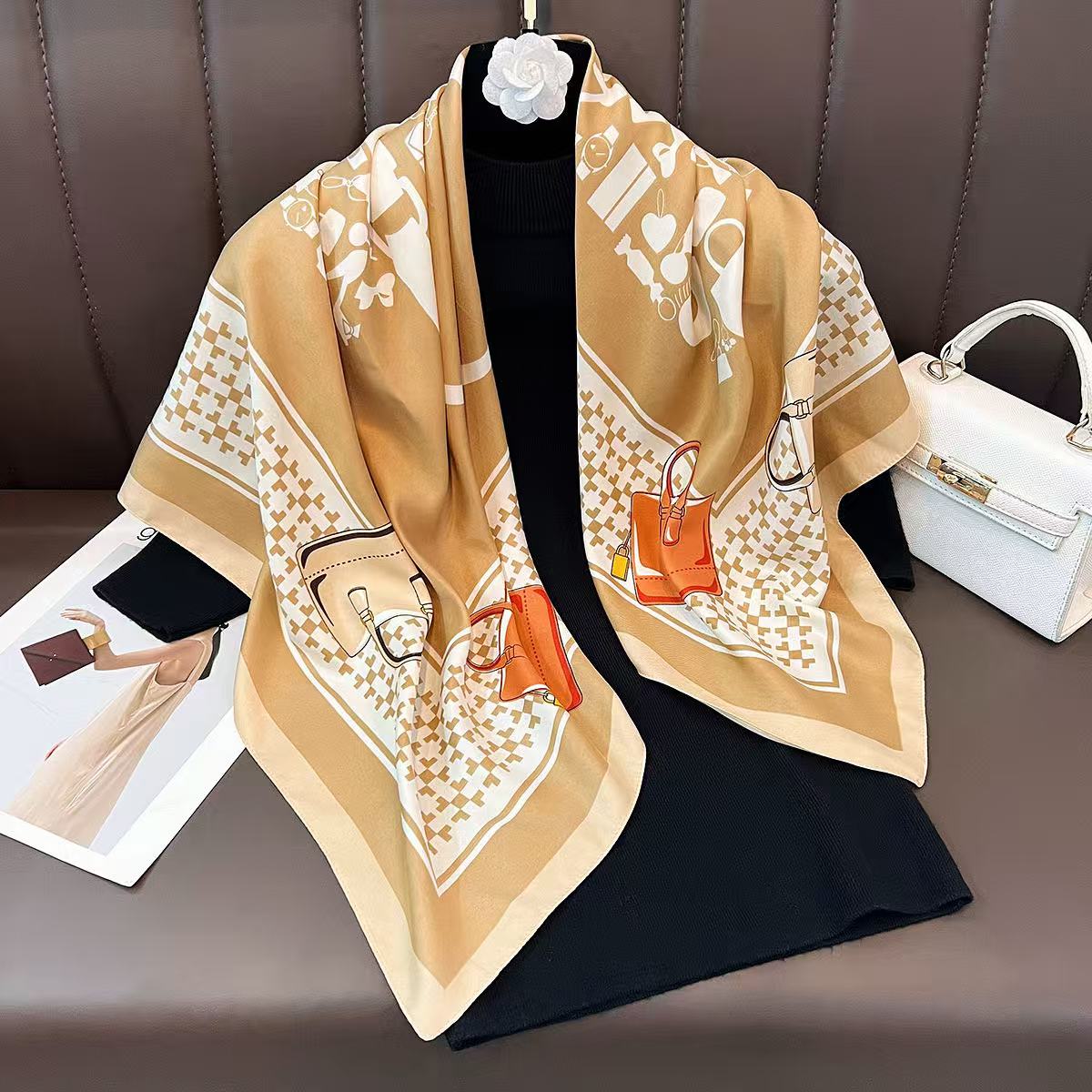 Женский шифоновый шарф Радужный морской шарф Многофункциональный мягкий повседневный легкий шарф Для погодных условий 90x90cm