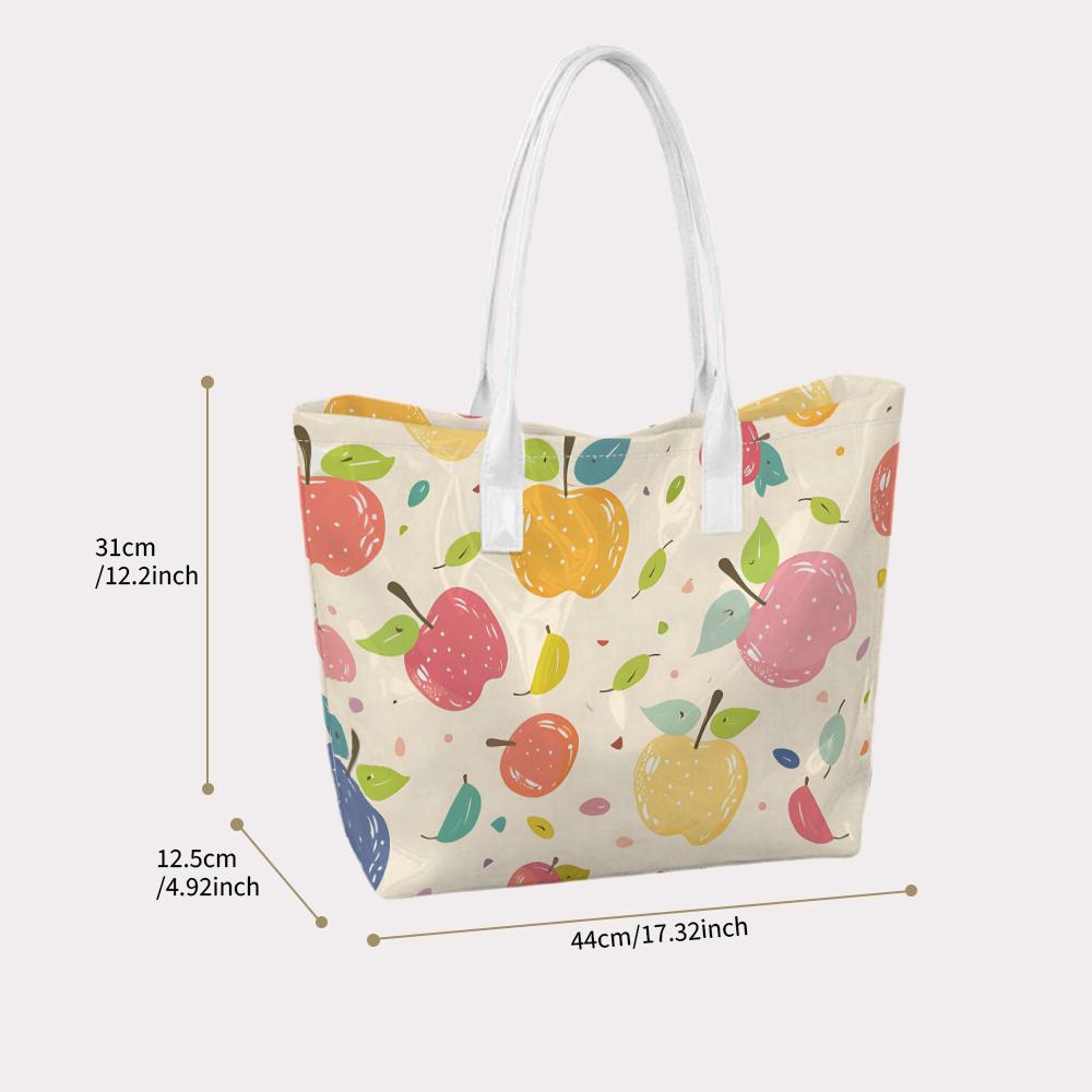 Cute Apple Print Tote Bag Fashion Casual Large Handbag Lightweight Daily Shopping Bag Sweet Fruit Pattern Shoulder Bag Portable Trendy Women's Carryal