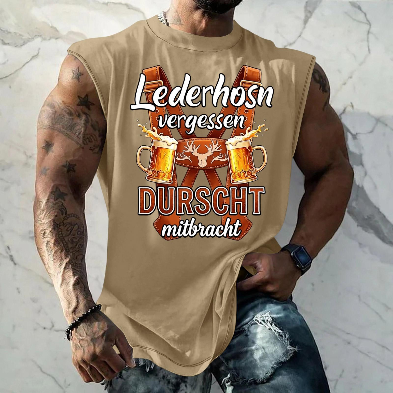 

Men Sleeveless Tank Top Loose Fit Casual Streetwear Sport Vest Summer Holiday Daily Wear Textured Print Beer Festival Style M жовтий