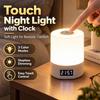 Luz Nocturna LED Recargable con Reloj Digital, Lámpara de Mesita de Noche con Control Táctil, Lámpara de Mesa Regulable de 3 Modos de Color para Dormitorio, Habitación de Bebé, Escritorio y Acampada
