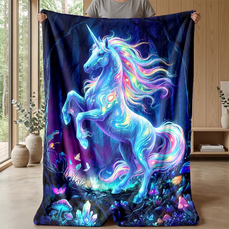 Glowing Magical Unicorn Theme blanket Lightweight Warm Flannel Blanket Decorative Throw Blanket for Home Decoration