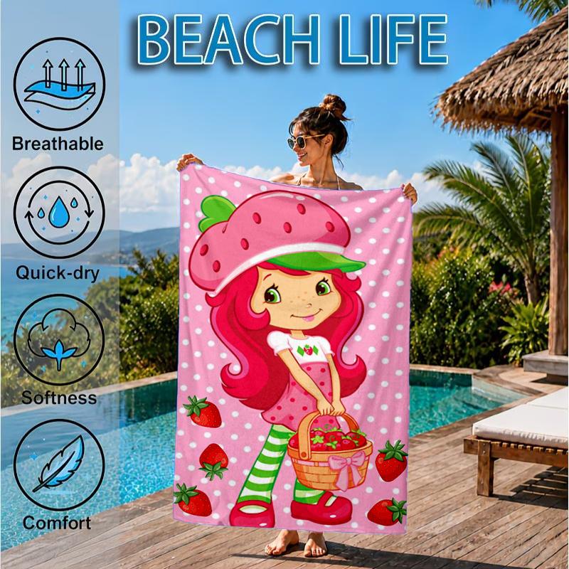Erdbeer-Kätzchen Strandtuch, Mikrofaser-Strandtuch, Perfekt für Pool, Strand, Reisen, Heimdeko Strandparty Fan Geschenke
