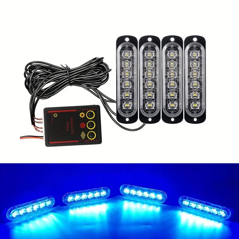 4pcs 6 Led Strobe Side Warning Lights 12V-24V Strobe Grille Flashing Lightbars Cars Truck Beacon Lamp Amber Traffic Lights White