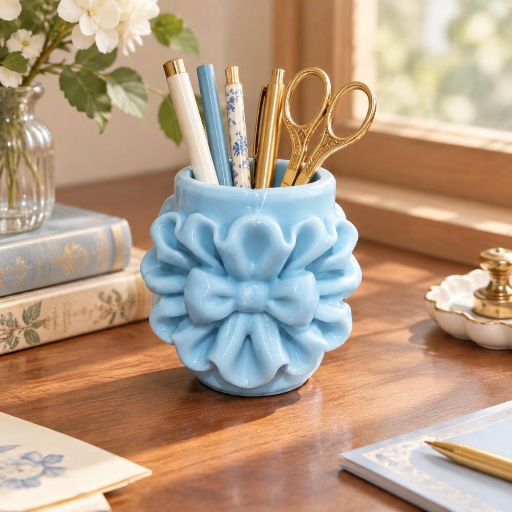 Multifunctional Makeup Brush Holder Bow Desktop Organizer Sweet Pencil Holder Beauty Tool Storage