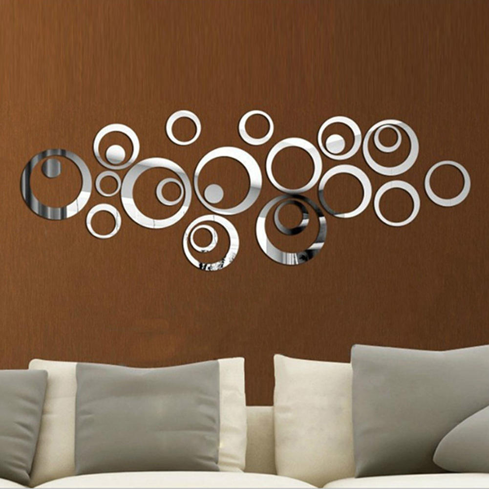 24pcs Circles Mirror Mural Art Sticker DIY Background Wall Decor Paster Removable Lightweight for Television Background Wall