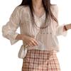 Korean Long Sleeve V-Neck Lace Daisy Top for Women