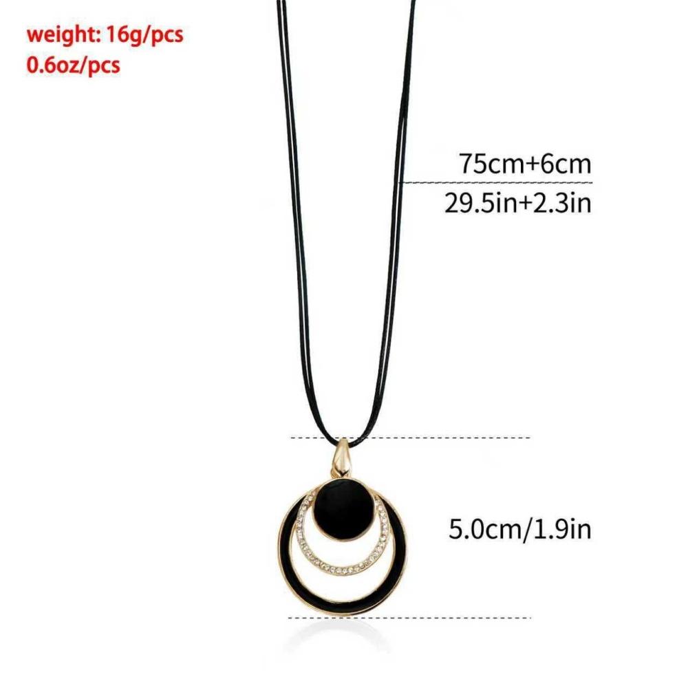 New Exquisite Geometric Zircon Necklace Smooth round Pendant Hip-Hop Fashion Personalized Versatile Long Accessory Gift чёрный