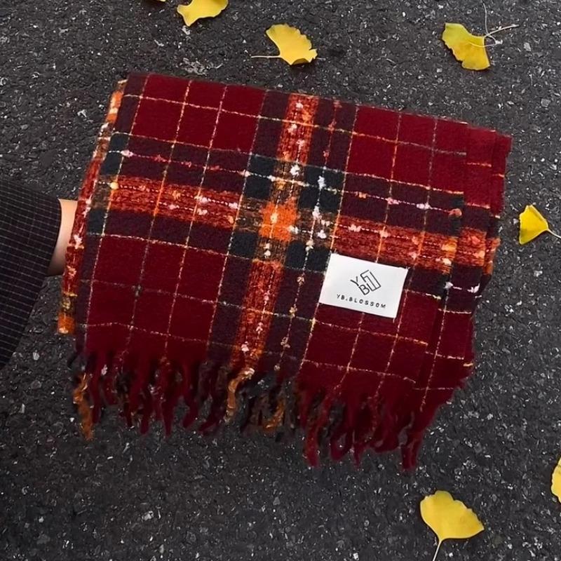 

Рождественский красный клетчатый шарф женский зимний атмосфера для пожилых универсальный студенческий парный шарф новый подарок