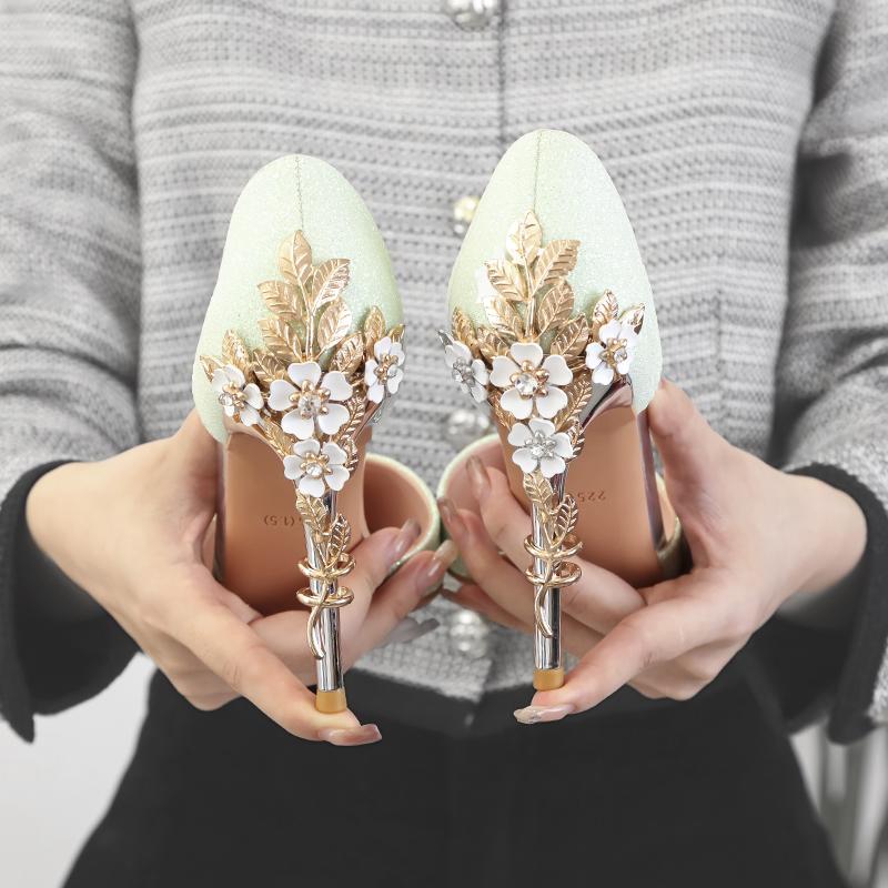 Fashion Sexy High Heels Women Shoes Rhinestone Bridal Wedding Thin Heel Shoes 9cm Fetish Silver Gold Stiletto Pointed Ladies Pumps 2025