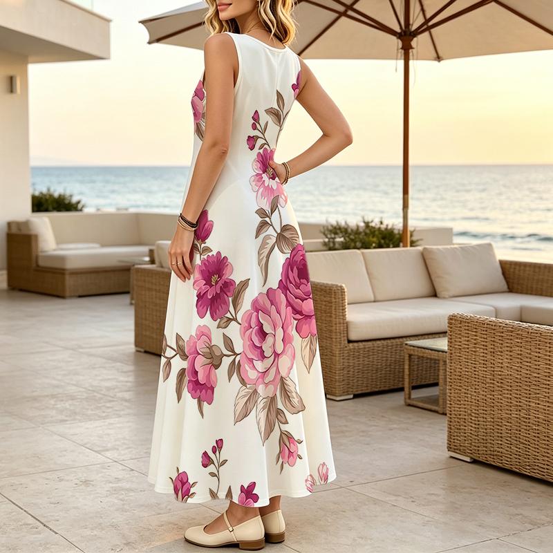 Women's Minimalist Sleeveless Loose Maxi Dress Elegant Floral,Comfortable,Versatile Summer Casual Vacation Outfit