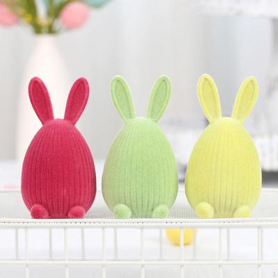 Flocked Easter Bunny Figurine Cute Creative, Decorative, Tabletop Ornament Statue for Cabinet