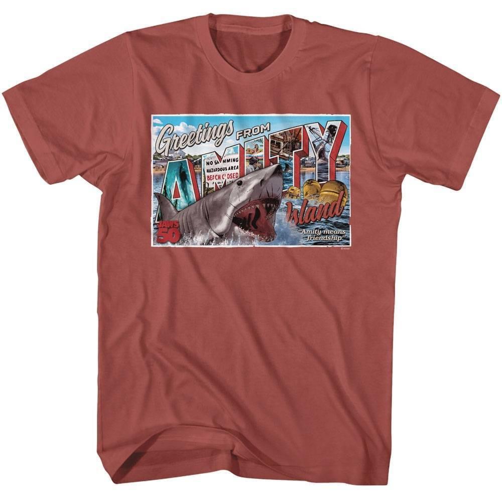Jaws Greetings from Amity Island Postcard Men T Shirt XXXL