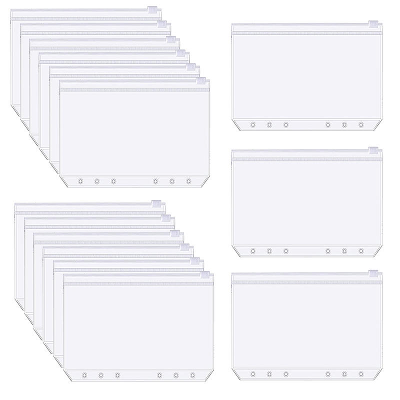 15PCS Waterproof PVC Binding Bag A5 A6 6-hole Zipper Binding Bag Cash Budget Envelope Loose Leaf Bag Used For Binding Notebooks