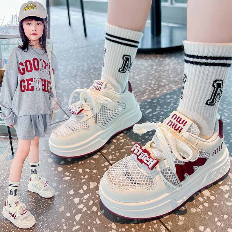 Girls mesh sneakers 2025 spring and autumn new breathable casual net shoes boys board shoes children soft-soled white shoes