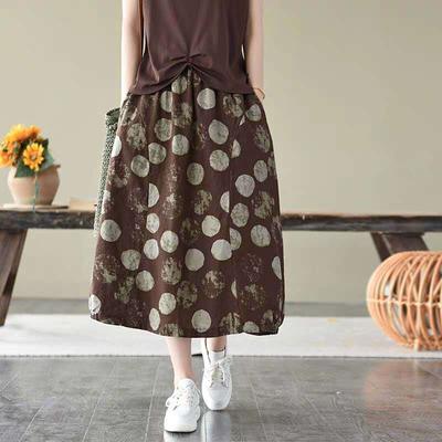 Letní retro etnický styl tištěná bavlněná a lněná sukně s elastickým pasem zeštíhlující áčková sukně střední délky pro ženy