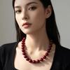 Retro Round Beaded Necklace Large Candy Color Women Choker Acrylic Glass Beaded Clavicle Chain Summer