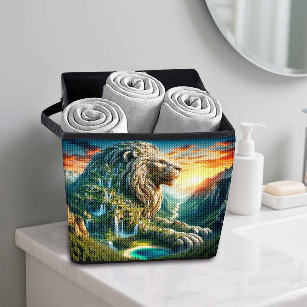 Stone Lion Mountain 5D Diamond Painting Storage Basket Full Round Drill Mosaic Diamond Embroidery Cross Stitch Kits Home Decor Home Decor