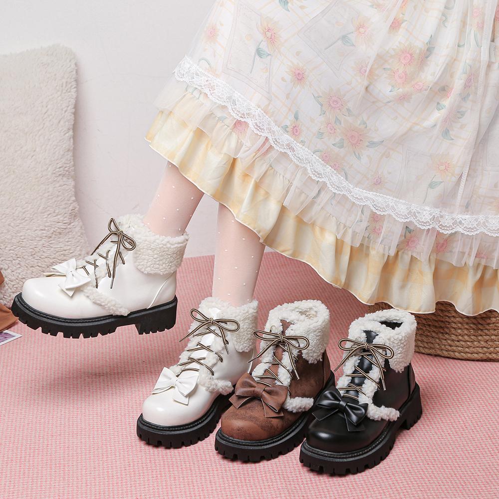 Fashion Winter Snow Boots Women Winter New Faux Fur Platform Ankle Boots Woman Mid-calf Lace-up Snow Boots Cotton Shoes Footwear Mujer