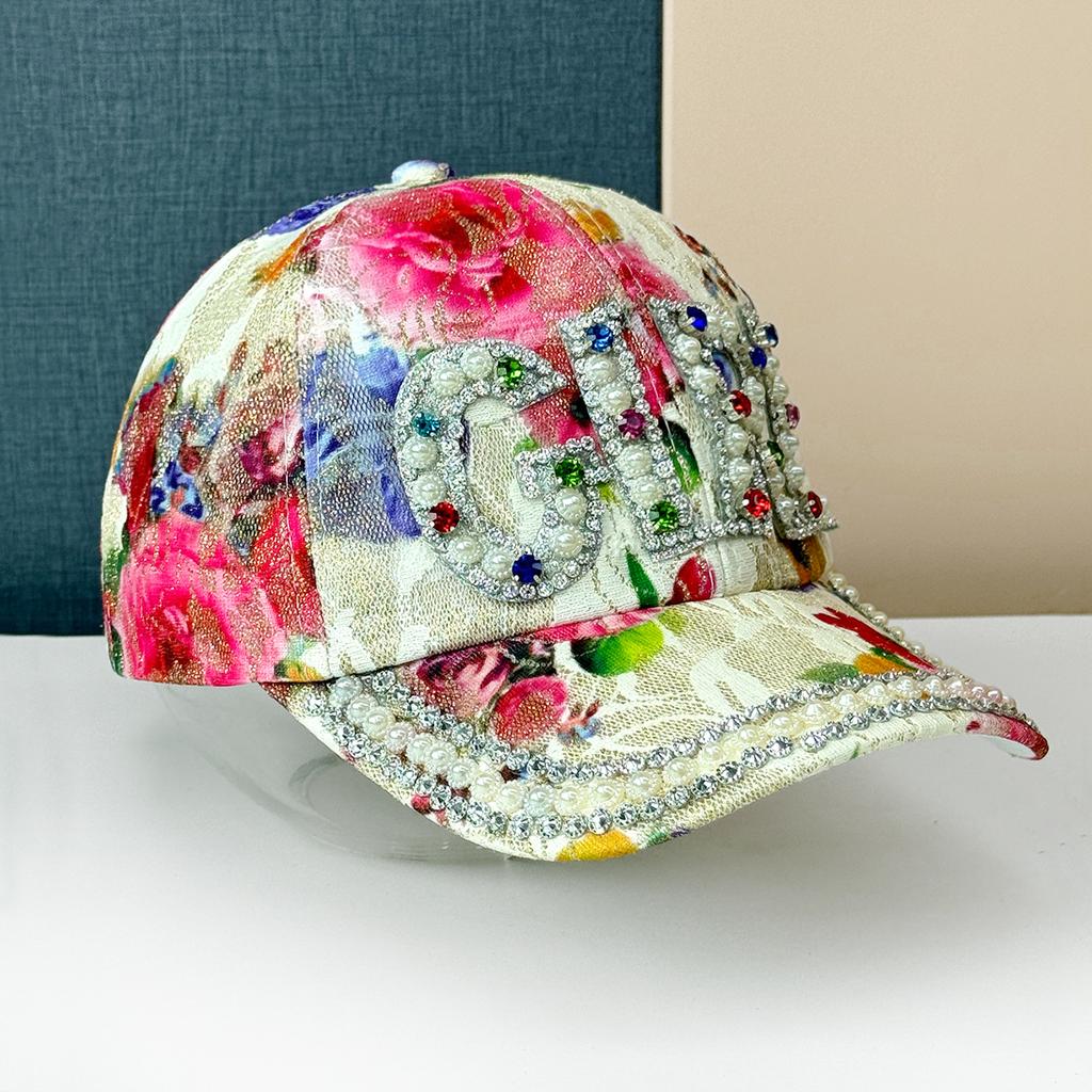 Letter Diamond Baseball Cap Dot Diamond Bead Lace Cap Flower Shade Sun Hat Children