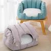 Cat Bed Comfy For Winter With Foldable Design In Blue And Gray Pet Warm Products