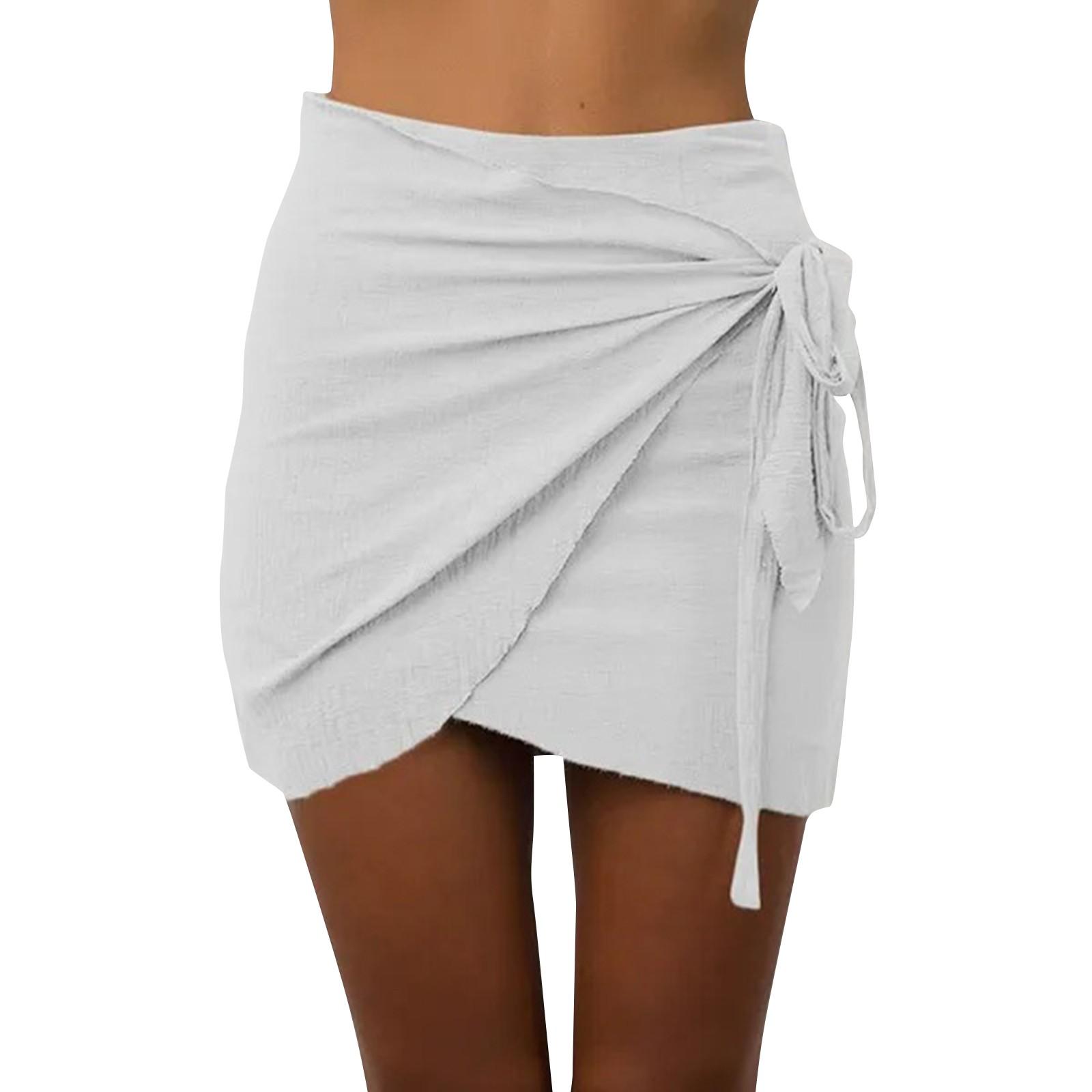 

Модна повсякденна однотонна спідниця з бретелями та нерівним подолом XL білий