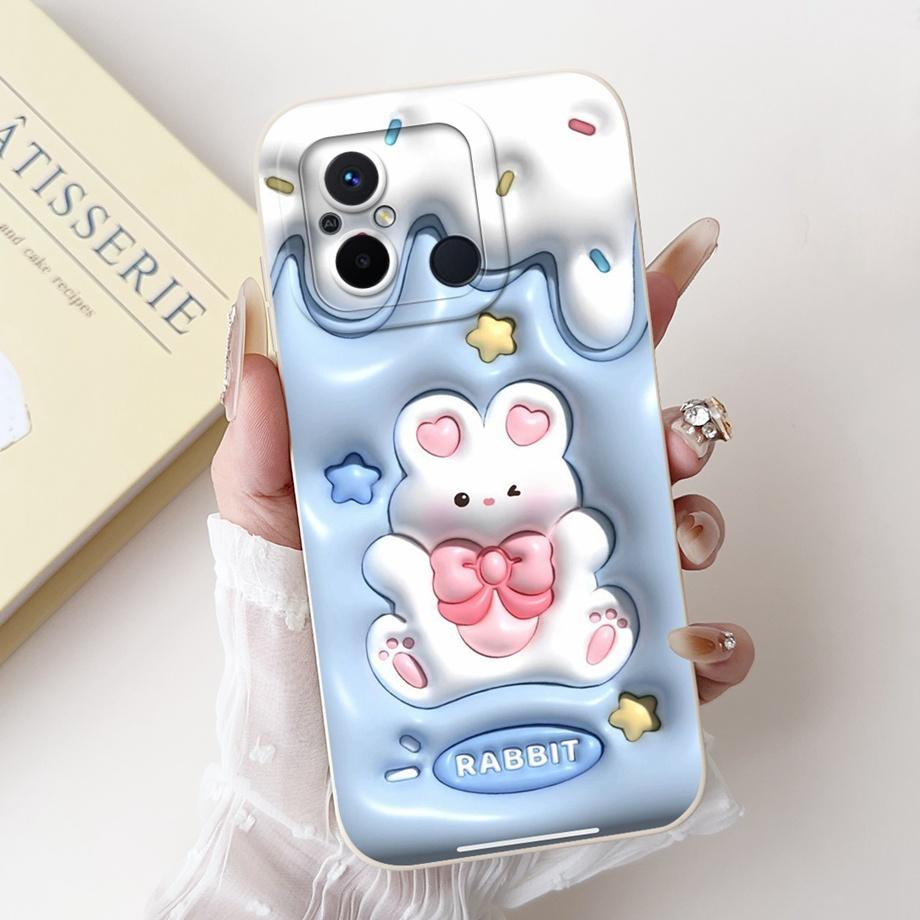 For Xiaomi Redmi 12C 11A 4G Phone Case Redmi 12 4G Poco C55 Back Cover Soft Liquid Silicone Pnada Rabbit Flower Cute Fundas