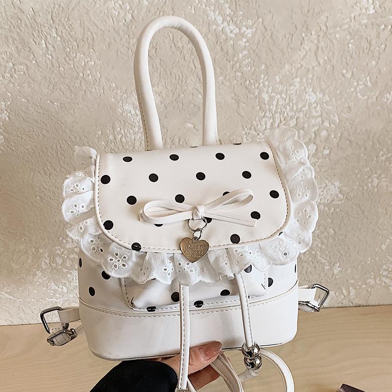 Zaino1011 nuovo carino pizzo pois zaino femminile senmeng alla moda moda semplice fiocco borsa a mano zaino