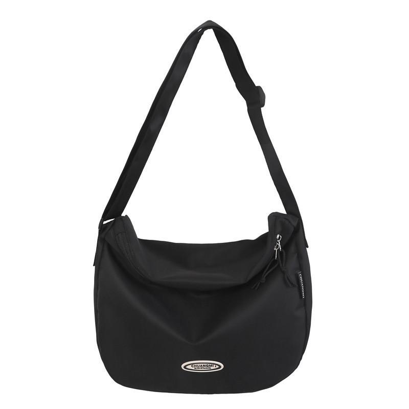 Casual Nylon Large Capacity Crossbody Bag Urban Minimalist Style Simple Solid Color Student School Bag