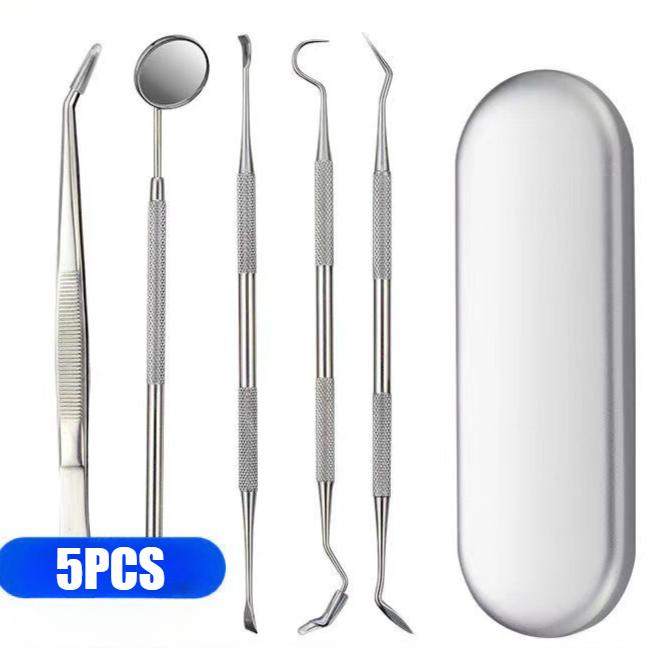Outils de nettoyage dentaires en acier inoxydable Miroir dentaire Double sonde Faucille Houe Nettoyeur de dents Outil dentaire Kit d'outils de soins dentaires